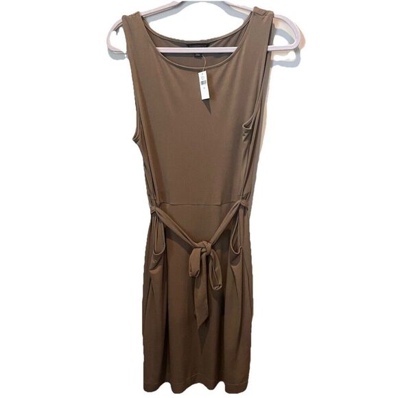 NWT Banana Republic Tie Waist Dress Size 10 Brown Midi Sleeveless - Picture 1 of 7
